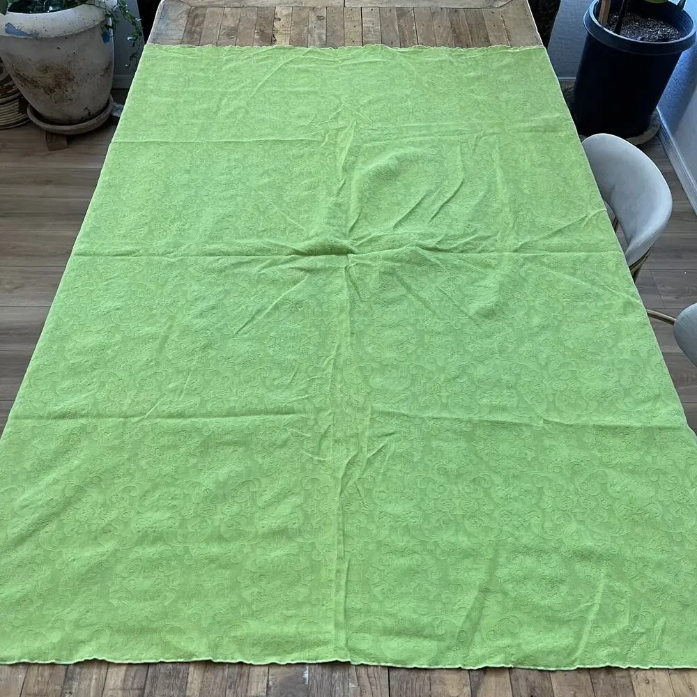 Green Floral Brocade Fabric Tablecloth 46 x 61